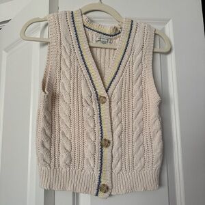 American Eagle Outfitters Cable Knit Sweater Vest - Cream, Blue, Yellow